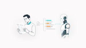 Person reading a document alongside an AI assistant and structured content interface